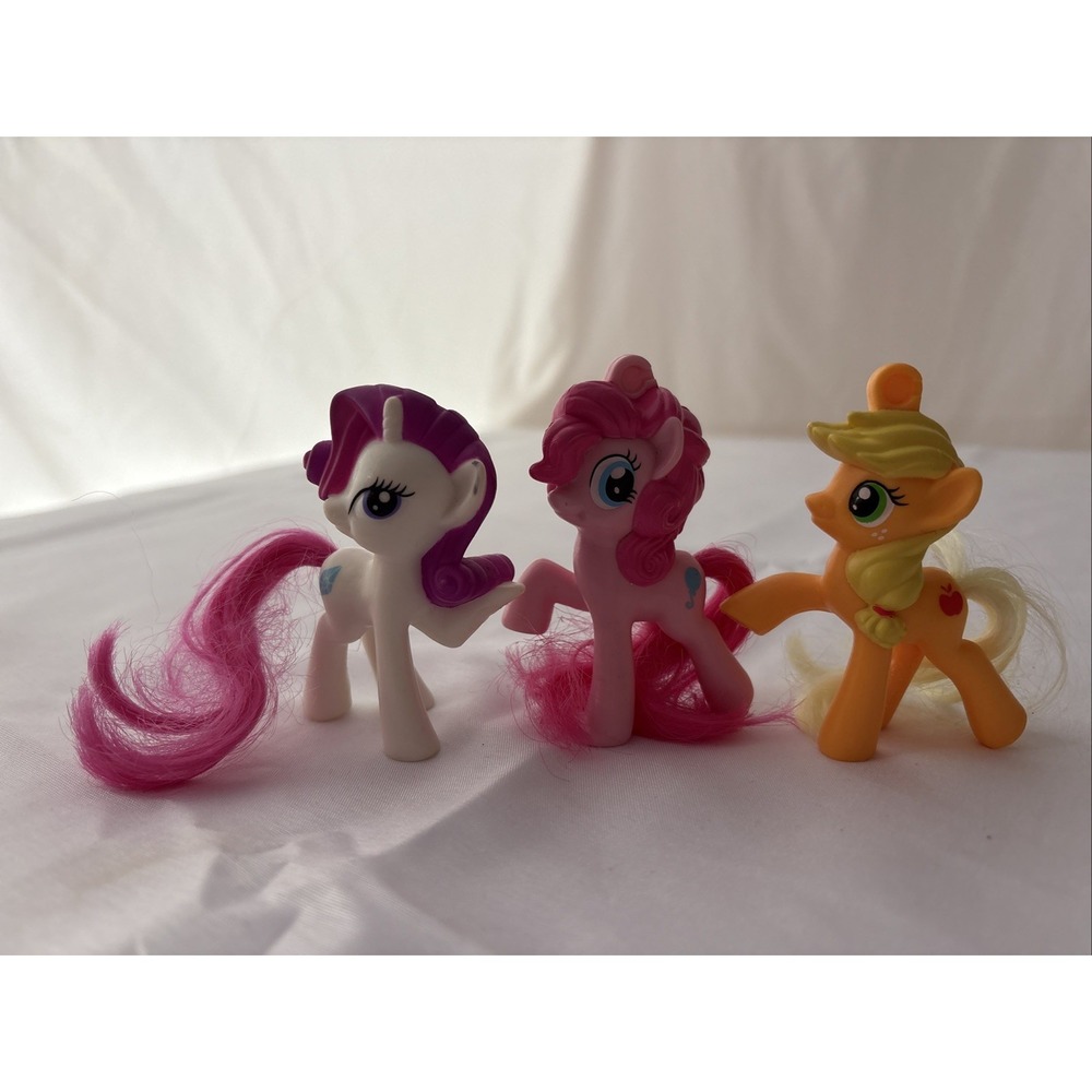 My Little Pony FIM Rarity Pinkie Pie Applejack Mini Figures Lot Of 3 Hasbro G4